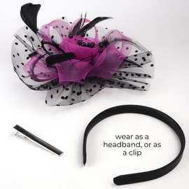 Needzo Black and Purple Kentucky Derby Headband for Women, Fascinator, The Oaks, and Tea Party Hair Accessory, Clip Option, One Size