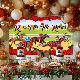 Mocsicka Kentucky Derby Fence Banner Run for The Roses Horse Racing Themed Party Decorations Photo Booth Prop
