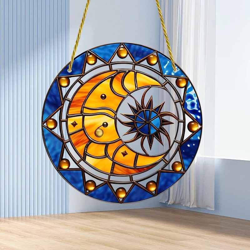 Sun and Moon Stained Window Hangings with Chain – Acrylic
