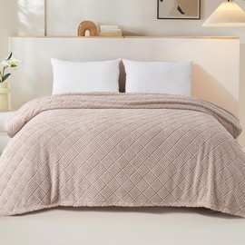 Whale Flotilla Fuzzy Fleece Double Size Blanket for Bed, Soft Fluffy Jacquard Waffle Blankets for All Season, Lightweight and Warm, 150x200 CM, Camel