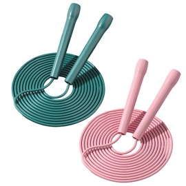 Pack of 2 Skipping Ropes Fitness Adjustable, Long Skipping Rope Kids, Adult Skipping Rope with Non-Slip Handle, Adjustable Skipping Rope for Speed Skipping, Jump Rope Fitness (Pink, Green)