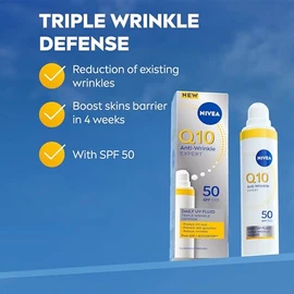NIVEA Q10 Anti-Wrinkle Expert Daily UV Face Fluid SPF 50 40ml, Anti-Ageing Cream with High UVA/UVB Protection to Prevent Wrinkles, Sun Cream with Matte Finish Ideal for Oily Skin