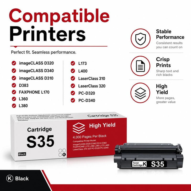 PIONOUS S35 Black Toner Cartridge 1-Pack Replacement for Canon S35