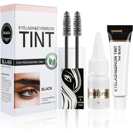 Tinte Para Cejas y Pestañas, Kit De Tinte 2 En 1, Maquillaje de Larga Duración Máscara de Cejas con Cepillo Cejas, Mascara Tinte Fijador para Cejas, Gel de Cejas Perfectas para Mujeres Que Dura 7 Semanas, Uso Doméstico En Salón (black)