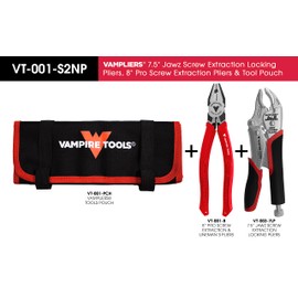 VAMPLIERS 2-PC Specialty Screw Extraction Pliers Set: Includes JAWZ 7.5" Vise-Grip Locking Pliers + 8" PRO Linesman Pliers with Wire Cutter and Vampliers Tool Pouch: VT-001-S2NP.