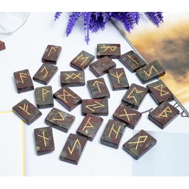 BEZAVO Dragon Bloodstone Rune Stones Set with Engraved Elder Futhark Alphabet Natural Crystal Runes Stones Reiki Healing Chakra Meditation Divination Norse Pagan Gemstone Runes in Brick Shape