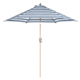 Tempera 9ft Striped Patio Umbrellas Outdoor Umbrellas with Crank & Pust Button Tilt, Wood Color Pole, High Color-Fastness Canopy | Best for Deck, Balcony, Garden, Lawn & Pool