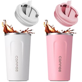 MXCOCO 2Pcs Taza Termo de Café de 18 oz/510 ml de Acero Inoxidable 304 con Tapa, Taza de Vacío para Bebidas de Café Frías y Calientes, Vaso Térmico para Café, para Oficina, Automóvil y Parque