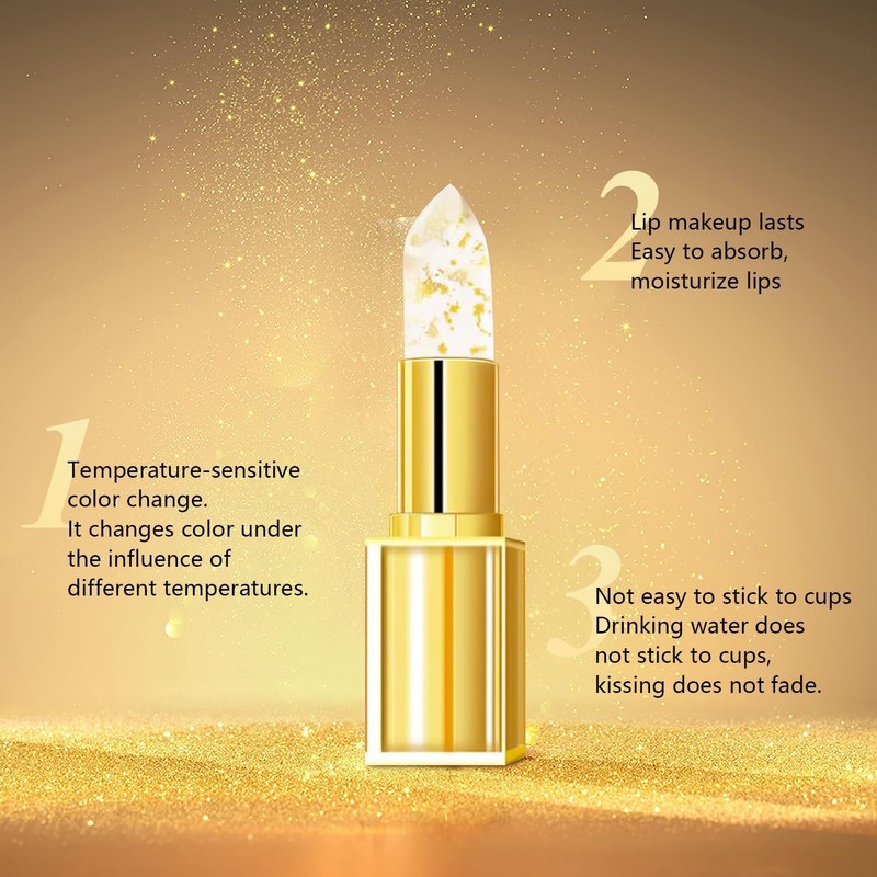 Bymolia Color Changing Lipstick, Transparente Transferproof Gold Crystal Color Changing