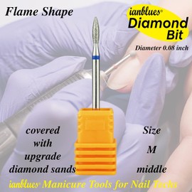 ianblues Nail Drill Flame-Shape Diamond Bit EFile for Nail Techs Electric Manicure Drill Machine to Make Cuticle Care, Double Hand Use (0.08 inch, Middle)