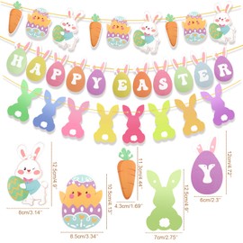 HOWAF Easter Decorations Banner Happy Easter Banner Easter Egg Honeycombs Easter Bunny Hanging Ornaments for Happy Easter Decorations Home Spring Farmhouse Mantle Party Supplies