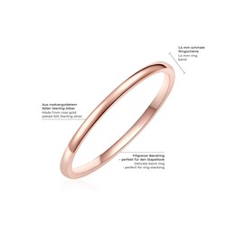 Glanzstücke München Women's Ring Sterling Silver Rose Gold-Plated – Rose Gold Ring Stacking Ring, 52, Silver