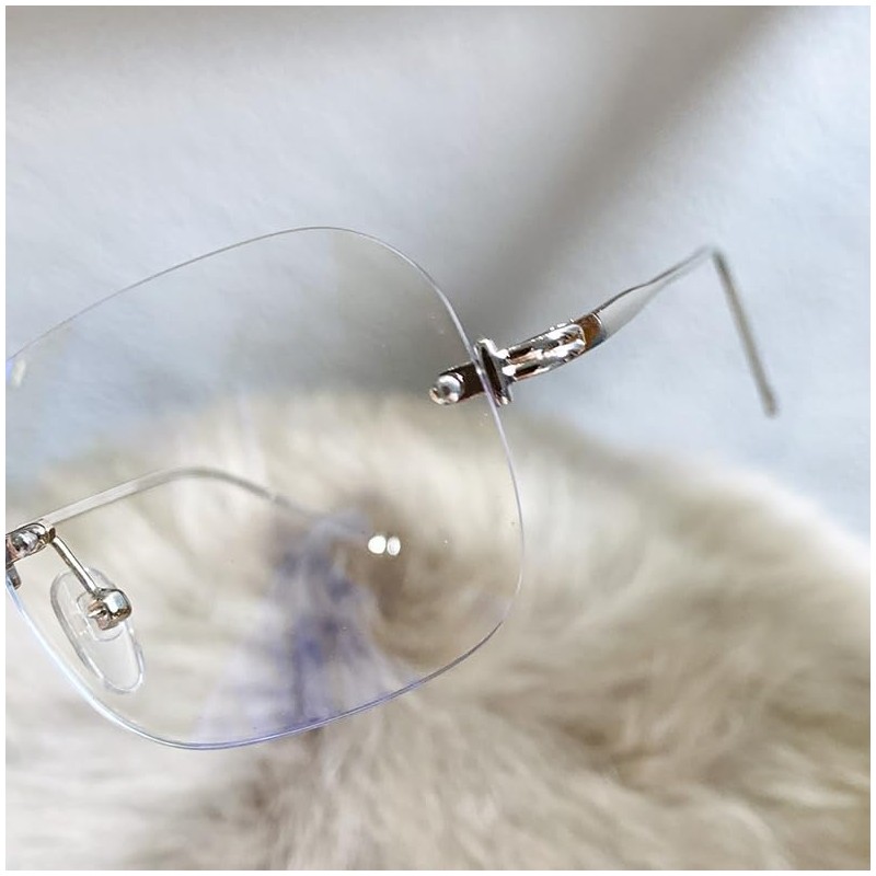 88flix Korean Rimless Glasses, Blue Light Cut, Small Face, For