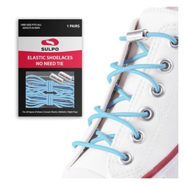 Sulpo Elastic Rubber Shoelaces with Metal Fastener - Ties-Free - Rubber Laces - Replacement Laces - Loop Free Laces - Rubber Laces for All Shoes - Blue -