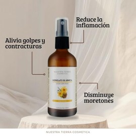 Nuestra Tierra Cosmética Hidrolato Orgánico de Árnica, Loción Corpo Facial, Analgésico y Desinflamante, 100ml, Todo Tipo de Piel