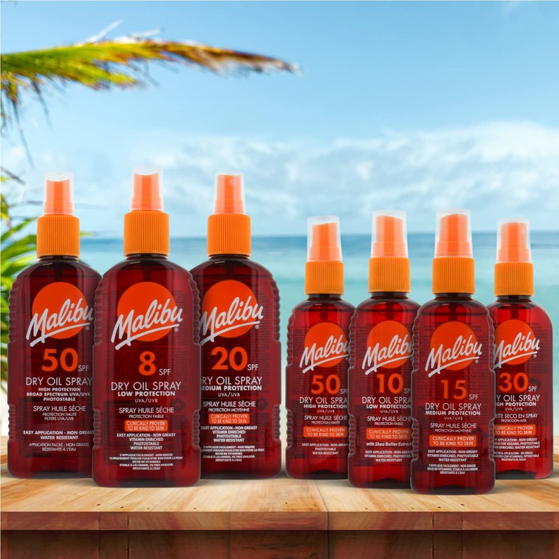 Malibu Hoher Schutz, wasserbeständig, nicht fettend, Sonnenspray, LSF 50, 200