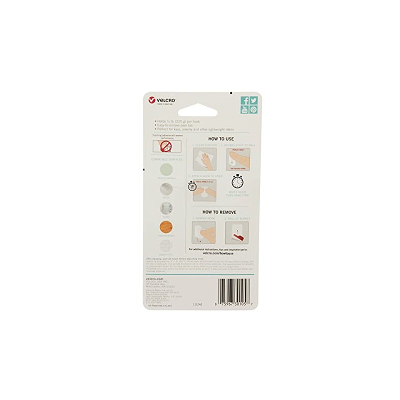 VELCRO Brand - VEL-30105-USA HANGables Removable Wall Hooks | Easy-to-Remove