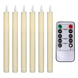SVICCOOKQ Flameless Taper Candles Flickering, Battery Operated Taper Candle Led Candle Holders with Remote and Timer, Ivory Flickering Flame Lights for Home, Weddings, Parties, Ivory, 6pc, 9.8 Inch