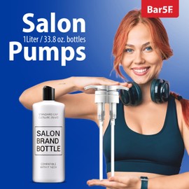 Bar5F Universal Pumps for Shampoo, Conditioner, Lotion, Body Wash, Fits 1" Inch Bottle Necks, 1 Liter 33.8-Ounce Bottles (White)