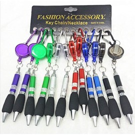 Ballpoint Pen with Reel, Carabiner Included, 6 Colors, 12 Pens (Ink Color, Blue), Comes with a Reel, Carabiner, so You Can Use It For Outdoor Activities, Recording, Recording Sports Events,