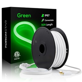 TORCHSTAR Premium 50ft LED Neon Rope Lights, Graduation Decorations, Mother’s Day Gifts, Outdoor IP67 Waterproof, 120V UL Plug, ETL Listed Connectable Neon Light Strip, Max 2 Sets(100FT), Green Light