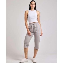 Real Essentials 3-Pack: Women's Capri Open Bottom Soft Sweatpants with Drawstring (Available in Plus Size) - Set 8, S