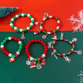 Christmas Beaded Bracelet with Creative Tree & Snowflake Alloy Pendant Free Size/NO.1 10ea
