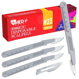 MedHelp Disposable Scalpel 23 Dermaplaning Tool Scalpel Blades with Plastic Handle, High Carbon Steel Dermablade Blades. #23 Surgical Blades, Sterile ● Box of 10