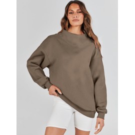 ANRABESS Womens Oversized Sweatshirts Turtleneck Pullover Long Sleeve Hoodies Tops 2024 Fall Fashion Preppy Outfits Brown-L