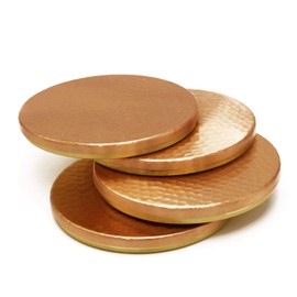 Hand Made Pure Copper & Brass Elegant Coaster Trivet (Set of 4) 3.5 X 0.3 DH (Inches) (Brown)