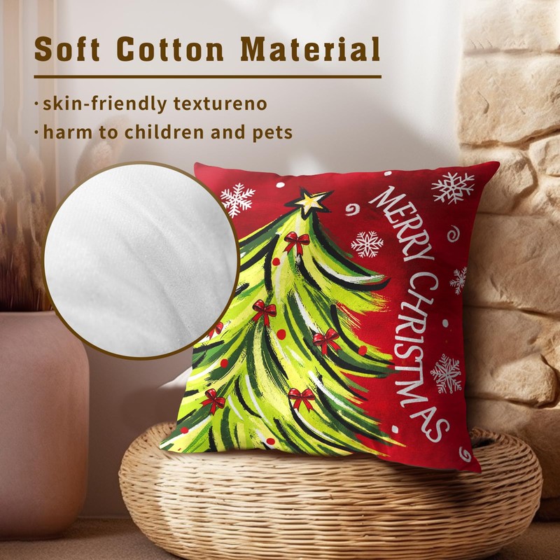 Merry Christma Tree Red and Green Throw Pillow Cover 18x18