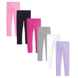 EEZYCHOIC 6 Pack Girls Basic Leggings Cotton Baby Girls' Leggings Soft Footless Stretchy Tights Pants (9-10 Years) Multi