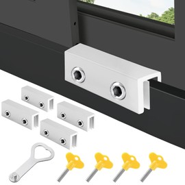 BLHLA 4 Sets Sliding Window Locks for Up and Down Windows with Key, Child Window Security Locks for Vertical & Horizontal Sliding Windows & Doors, Adjustable Easy to Install Window Stoppers Security
