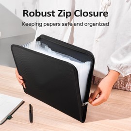 Sooez 13 Pocket Accordion File Organizer, Zipper Expanding File Folder Organizer, Reinforced Plastic Accordion Folder, A4 Letter Size, Portable Folders for Documents, SkyBlue