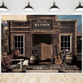 CRTPOD Western Saloon Backdrop Wild West Rustic Vintage Bar Wooden Horse Barn Door Background Photography Banner for Birthday Rodeo Cowboy Themed Party Decorations Photo Photobooth Props 10x8ft