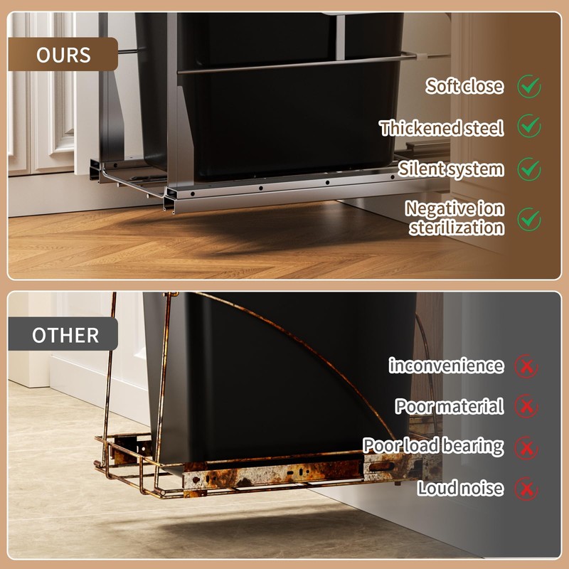 Storvexify Pull Out Trash Can Under Cabinet with Soft-Close Slides，Heavy