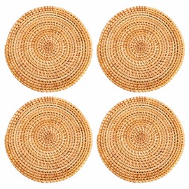 Pvczool 4 Pcs Rattan Trivets for Hot Dishes-Insulated Hot Pads, Pot Holder for Table,Heat Mats for Kitchen