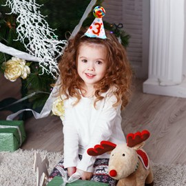 Chanaco 3rd Birthday Hat, Third Decoration With Colored Fur Balls Topper, Conical Cap for Three Year Old Party Favors