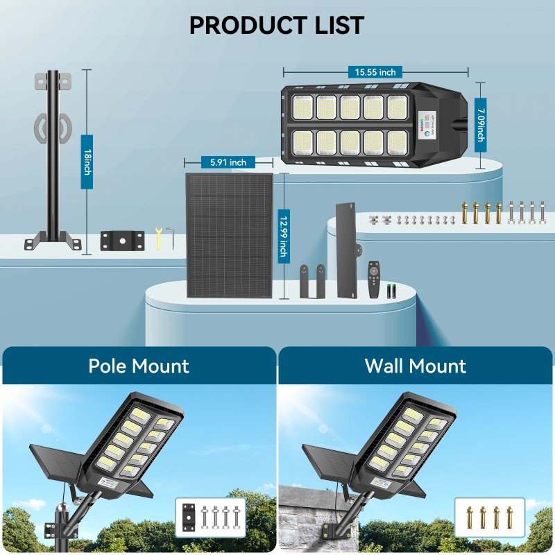 US Warehouse Solar LED Street Light High Brightness IP65 Outdoor