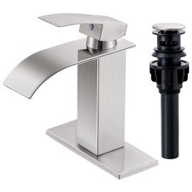 Qomolangma Waterfall Bathroom Faucet, Brushed Nickel Modern Single Handle Bathroom Faucets for 1 or 3 Hole Bathroom Sink Faucet Mixer Tap Washbasin Faucet with Deck, Pop-up Drain and Supply Hoses