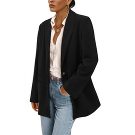 PRETTYGARDEN Women's Winter Corduroy Blazers Jackets Dressy Casual Ribbed Long Sleeve Lapel Fashion Work Business Outerwear (Black,Medium)