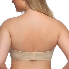 Exclare Women's Plus Size Invisible Seamless Anti-Slip Lift Push up Wirefree Strapless Bra(32DD,Beige)