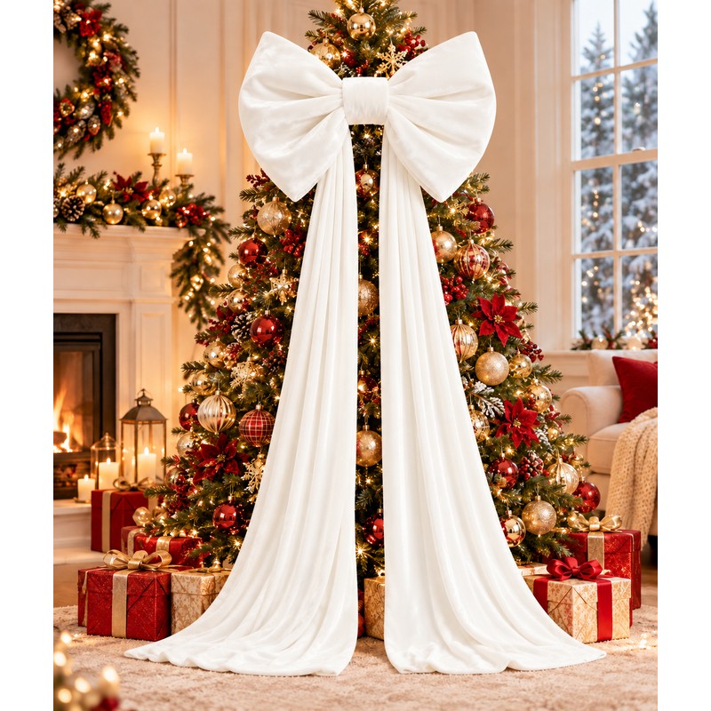 Oversized Velvet Christmas Bow with Long Tails, 15.75 x 70.8