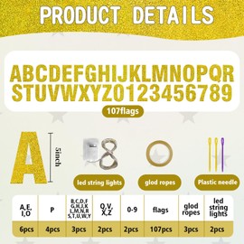 112 Pcs DIY Glitter Customizable Banner Kit Custom Banner Including 107 Letters and Numbers 3 Rope 2 Threading Device for Graduation Decoration Christmas Birthday Banner