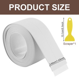 Selbstklebendes Dichtungsband, Abdichtungsband, Dichtungsband mit 1 Stück gelben Schaber, für Küche, Bad, Toilette, Wandecke (3.8cm x 3.2m)