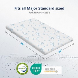 PanKers Pack and Play Mattress 38"x26", Memory Foam Pack N Play Mattresses Pad, Baby Travel Mattress for Pack n Play with Removable Cover