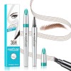 Waterproof Eyebrow Microblading Pen - Eyebrow Brush with 4-Fork-Tip, All-Day Hold & Smudge-proof Create Natural Eyebrow Hair (Light Brown)