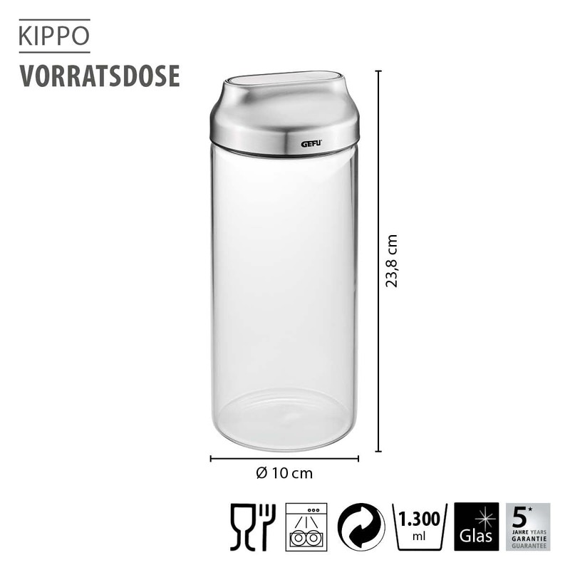 GEFU Vorratsdose KIPPO 1300 ml | Glasbehälter mit Kippdeckel &