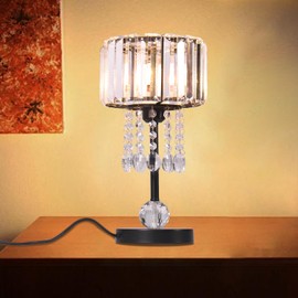 FRIXCHUR Crystal Table Lamp Beside Lamps Black Desk Lamp Small Nightstand Lamp for Bedroom Living Room Dining Room Office Dorm,7.67 Inch