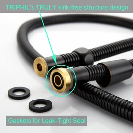 TRIPHIL Kink-free Shower Hoses for Handheld Showerhead Hose Replacement Flexible Metal Shower Tube Extension 360 Degree Swivel Anti-twist Brass Nuts Stainless Steel Sleeve Oil Rubbed Bronze 59 Inches